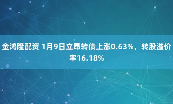 金鸿隆配资 1月9日立昂转债上涨0.63%，转股溢价率16.18%